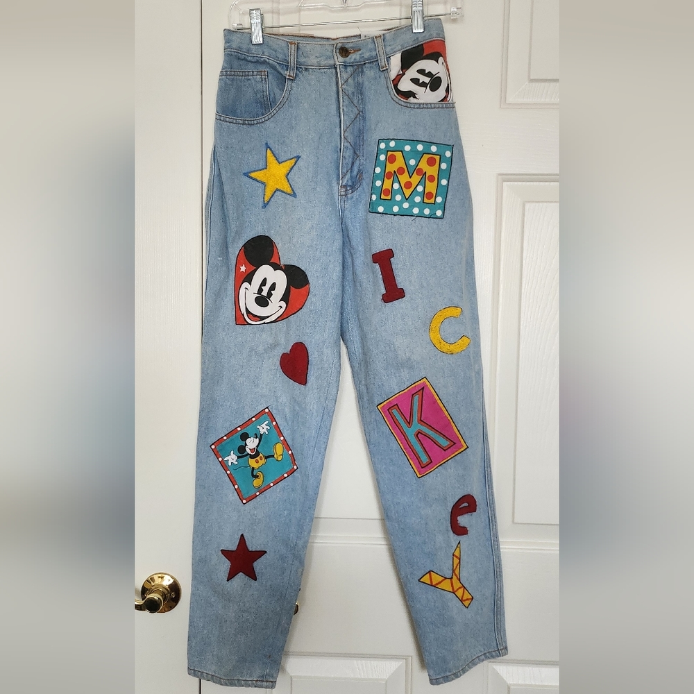 VINTAGE Mickey & Co Walt Disney Denim MICKEY patchwork Jeans Size 5/6